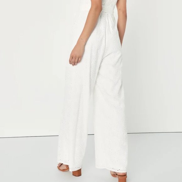 Sweetest Angel Ivory Eyelet Embroidered Tie-Front Jumpsuit - Picture 3 of 4